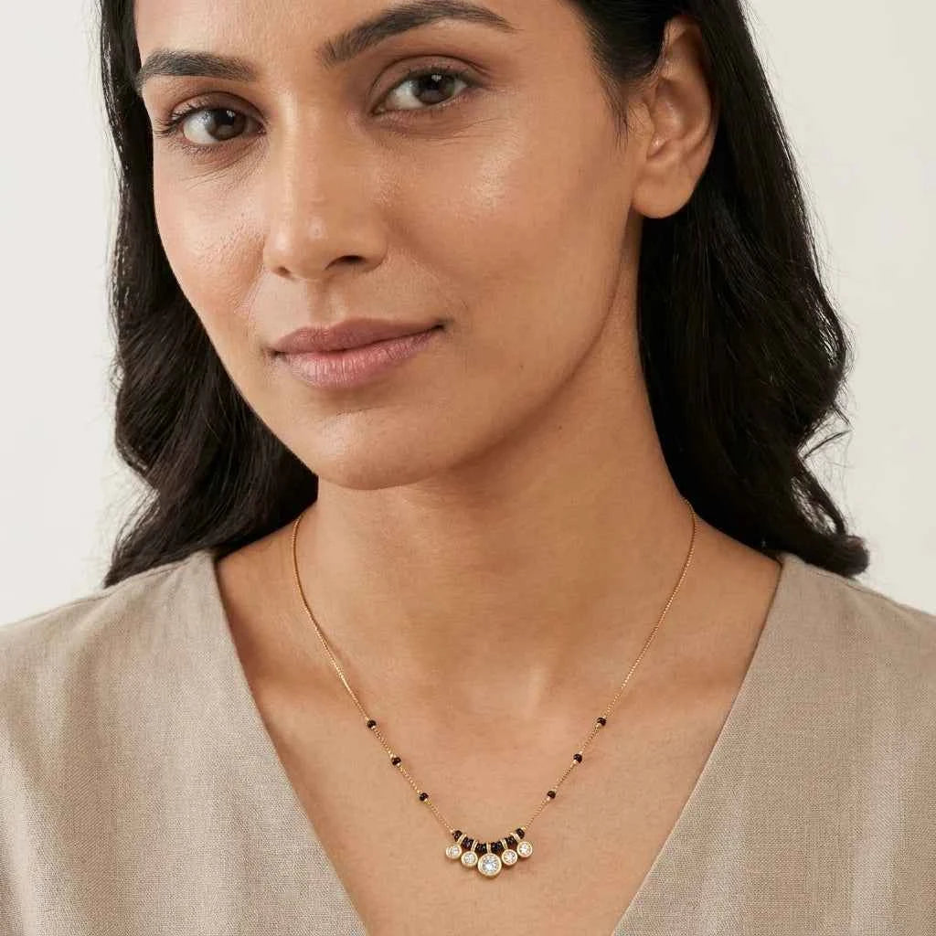 Black Bead Crystal Mangalsutra for Women | Minimal Gold Finish Daily Wear Mangalsutra