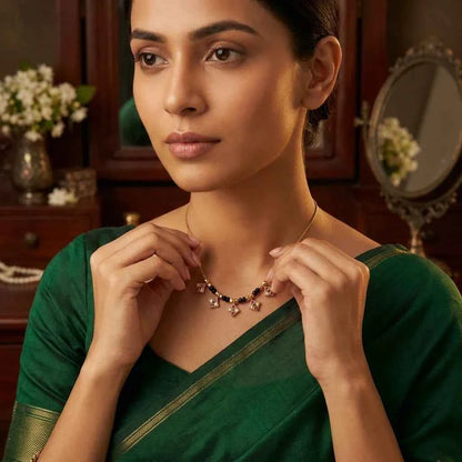 Black Bead Charm Dokia Necklace for Women | Minimal Gold Finish Designer Necklace