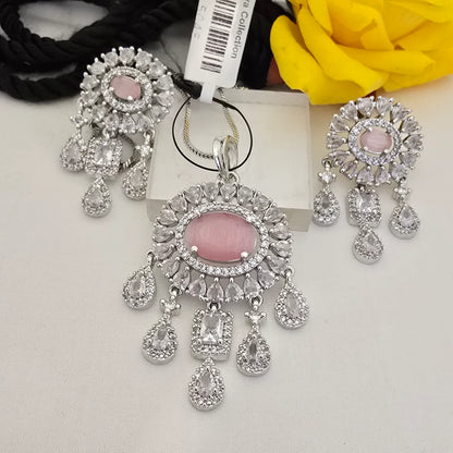 Chandelier_Stone_Pendant_Set_with_Earrings_Multi_Color_Silver_Plated_Jewellery - Saubhagya Collection 