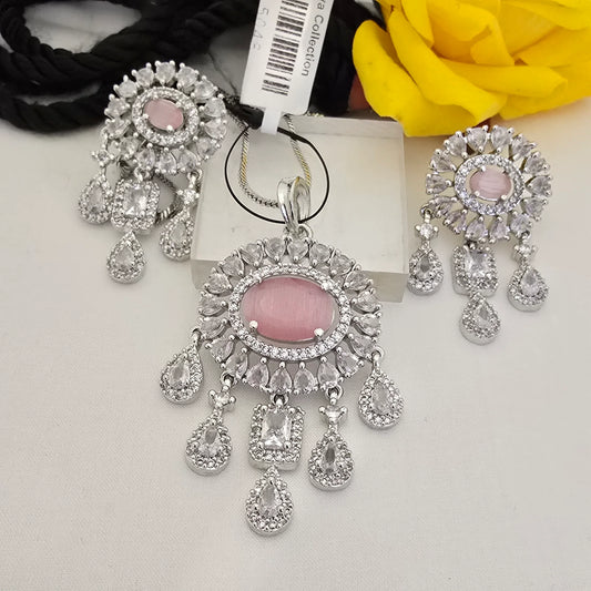 Chandelier_Stone_Pendant_Set_with_Earrings_Multi_Color_Silver_Plated_Jewellery - Saubhagya Collection 