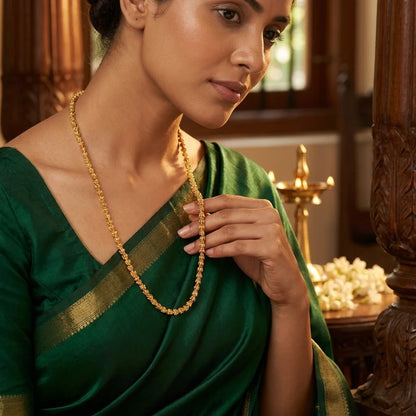 minimal MOP chain, simple gold polish necklace, elegant long chain for women, traditional daily wear jewellery, lightweight ethnic necklace, water resistant gold chain, artificial long necklace