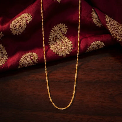 sleek MOP chain, minimal gold polish necklace, elegant long chain for women, lightweight traditional jewellery, water resistant gold necklace, simple ethnic chain, artificial long necklace