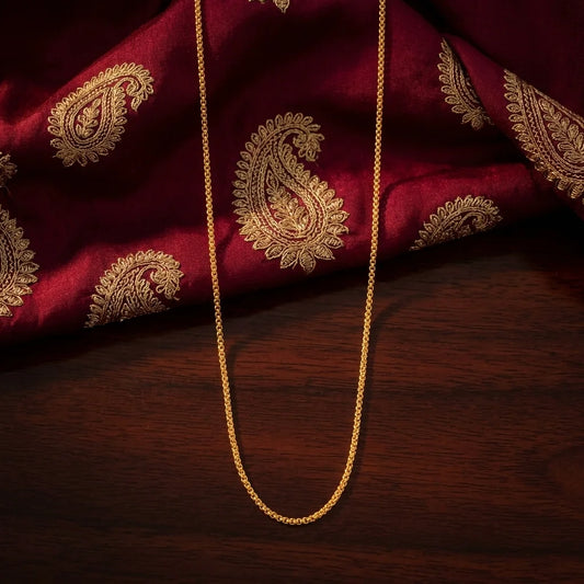 sleek MOP chain, minimal gold polish necklace, elegant long chain for women, lightweight traditional jewellery, water resistant gold necklace, simple ethnic chain, artificial long necklace