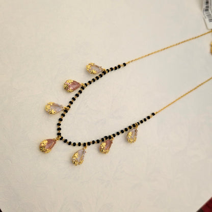 black bead mangalsutra, crystal drop mangalsutra, dokiya necklace, trendy mangalsutra, lightweight mangalsutra, daily wear mangalsutra, designer mangalsutra