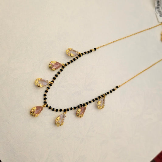 black bead mangalsutra, crystal drop mangalsutra, dokiya necklace, trendy mangalsutra, lightweight mangalsutra, daily wear mangalsutra, designer mangalsutra