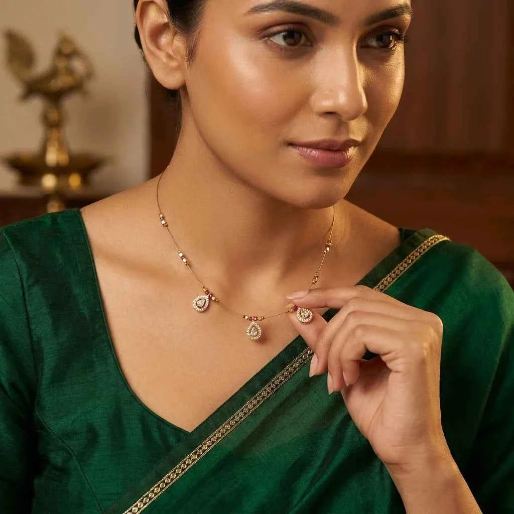 Crystal Teardrop Dokia Necklace for Women | Minimal Gold Finish Pendant Necklace Design