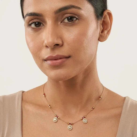 Crystal Teardrop Dokia Necklace for Women | Minimal Gold Finish Pendant Necklace Design