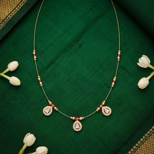 Crystal Teardrop Dokia Necklace for Women | Minimal Gold Finish Pendant Necklace Design