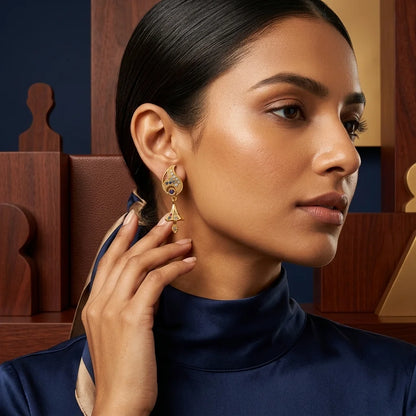 designer AD stone earrings, traditional drop earrings, ethnic gold earrings, screw back earrings, zirconia festive earrings, imitation jewellery for women, antique gold drop earrings