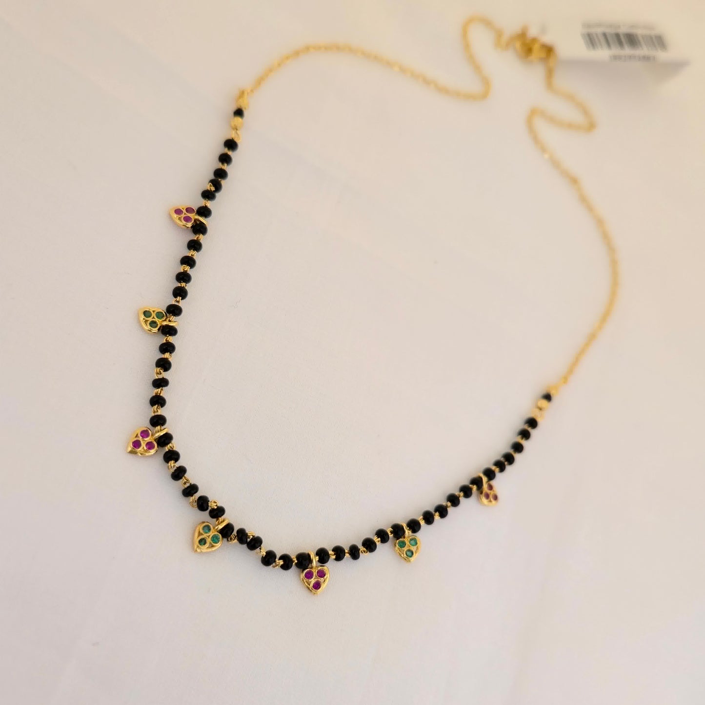 black bead mangalsutra, dokiya mangalsutra, designer mangalsutra necklace, heart charm mangalsutra, trendy mangalsutra, daily wear mangalsutra, lightweight mangalsutra