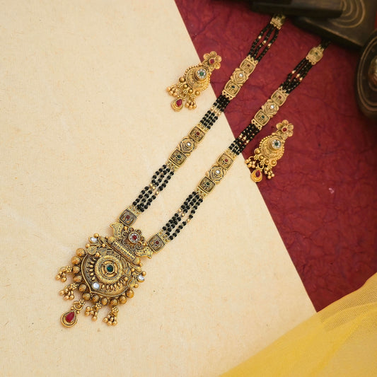 gold plated mangalsutra set, floral pendant mangalsutra, black bead mangalsutra with earrings, multicolor stone mangalsutra, traditional indian mangalsutra set, imitation gold mangalsutra
