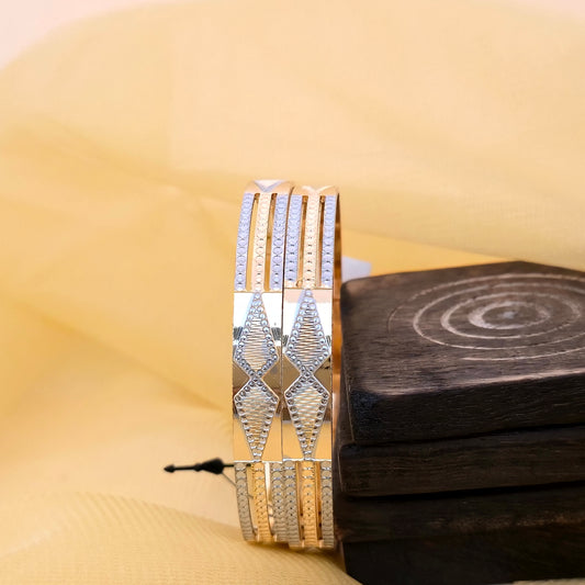 diamond pattern bangles, cnc bangles, dual tone bangles, gold silver bangles, geometric bangles, designer bangles