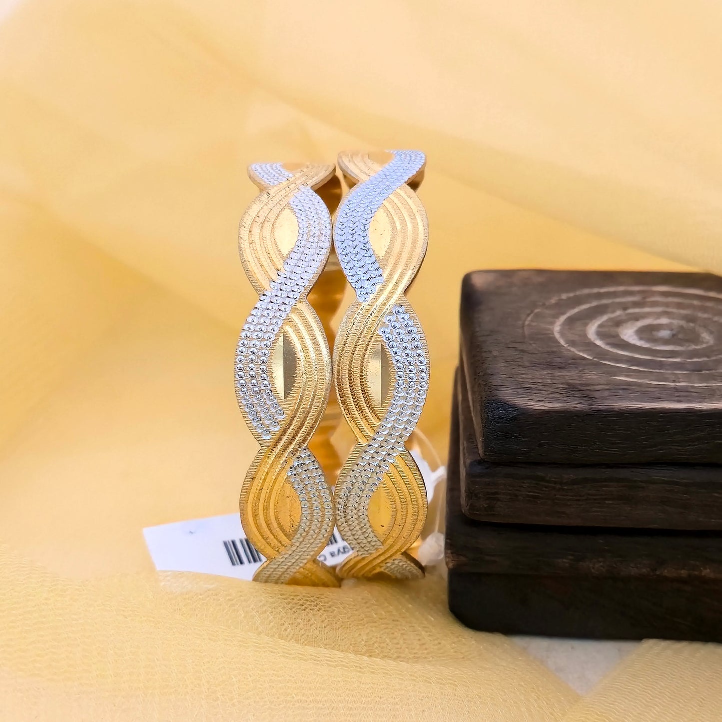 wave design bangles, cnc bangles, dual tone bangles, gold silver bangles, statement bangles, designer bangles