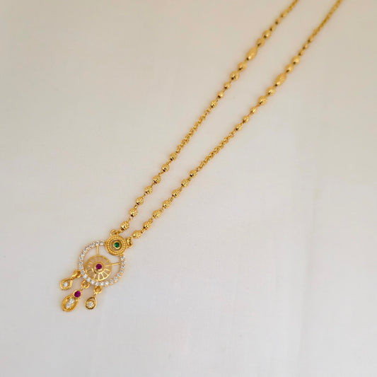dokia necklace, gold finish dokia necklace, circular pendant necklace, daily wear necklace, trendy dokia design, lightweight necklace, stylish pendant jewellery
