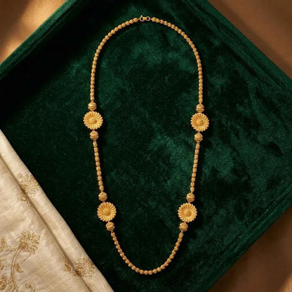 Elegant Floral Design MOP Long Chain for Women | Traditional Gold Polish Ethnic Necklace