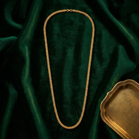 minimal MOP chain, sleek gold polish necklace, elegant long chain for women, traditional daily wear jewellery, lightweight ethnic necklace, water resistant chain, artificial gold necklace