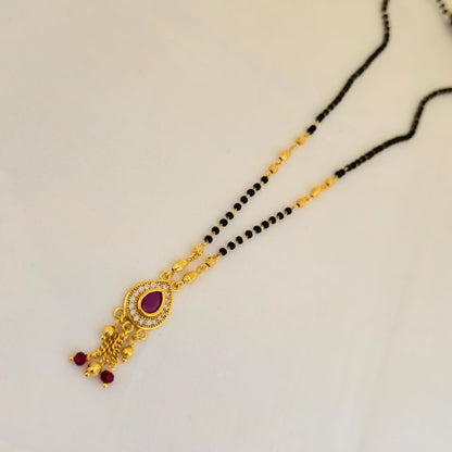 black bead mangalsutra, ruby stone mangalsutra, dokiya necklace, pendant mangalsutra, traditional mangalsutra, daily wear mangalsutra, lightweight mangalsutra