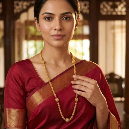 Elegant MOP Ball Design Chain for Women | Premium Traditional Gold Polish Long Chain