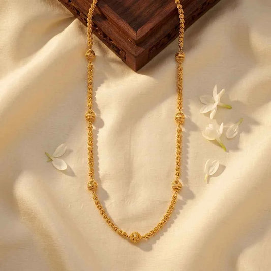 Elegant MOP Ball Design Chain for Women | Premium Traditional Gold Polish Long Chain