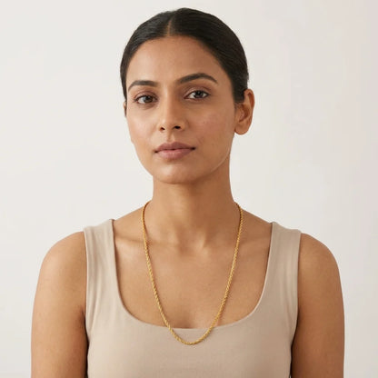 twisted MOP chain, rope style gold necklace, elegant long chain for women, lightweight traditional jewellery, water resistant gold polish chain, minimal ethnic necklace, artificial long necklace