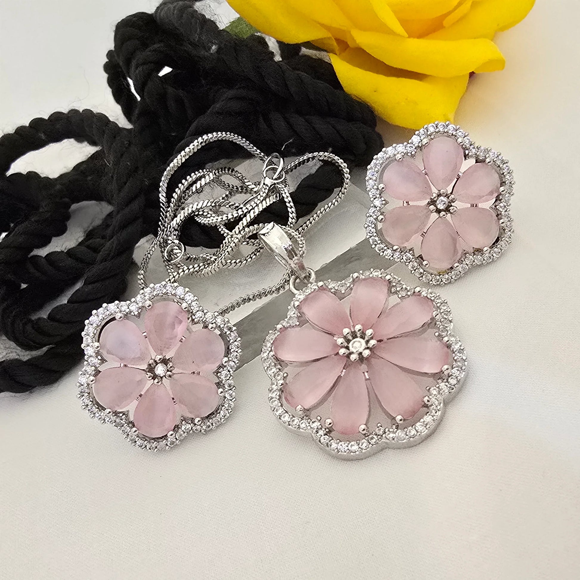 Floral_Stone_Pendant_Set_with_Earrings_Multi_Color_Variants_Jewellery - Saubhagya Collection 