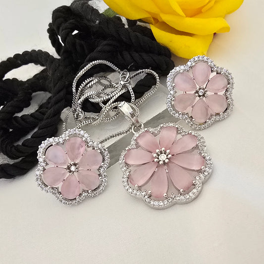 Floral_Stone_Pendant_Set_with_Earrings_Multi_Color_Variants_Jewellery - Saubhagya Collection 