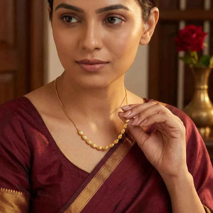 Gold Beaded Dokia Necklace for Women | Minimal Chain Style Daily Wear Necklace