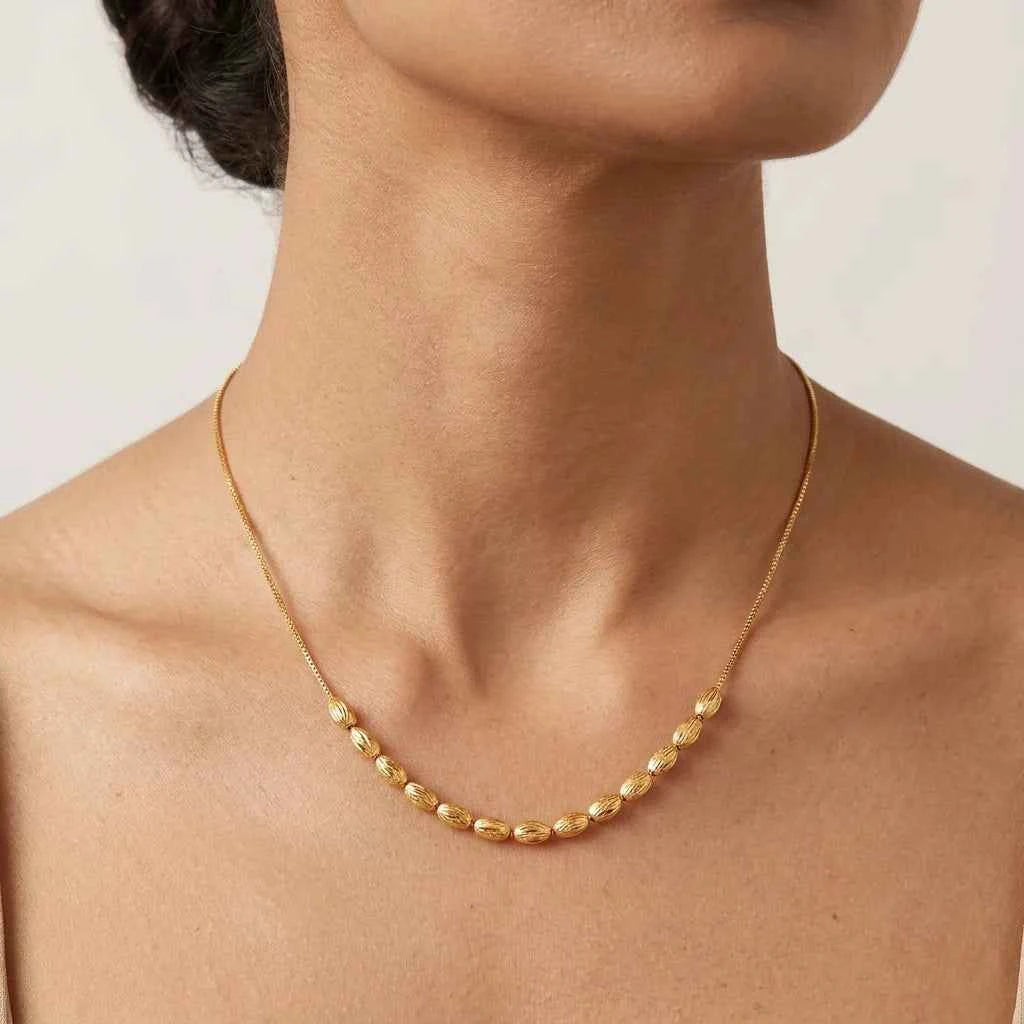 Gold Beaded Dokia Necklace for Women | Minimal Chain Style Daily Wear Necklace