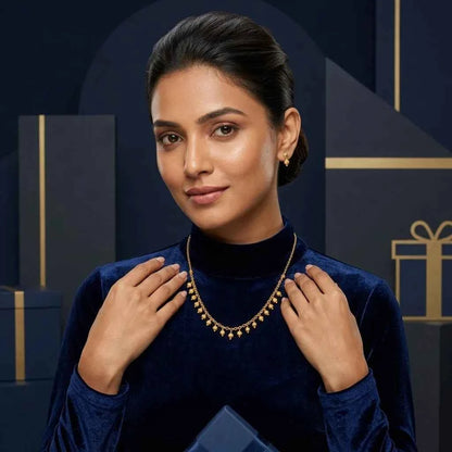 Gold Drop Charm Dokia Necklace for Women | Elegant Minimal Hanging Bead Necklace Design