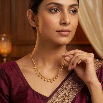 Gold Drop Charm Dokia Necklace for Women | Elegant Minimal Hanging Bead Necklace Design