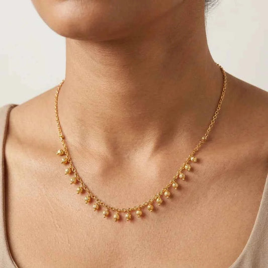 Gold Drop Charm Dokia Necklace for Women | Elegant Minimal Hanging Bead Necklace Design