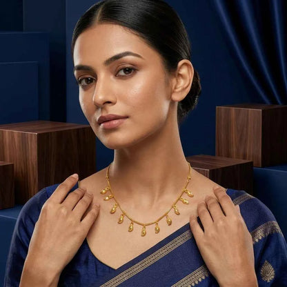 Gold Leaf Charm Dokia Necklace for Women | Elegant Hanging Pendant Minimal Necklace