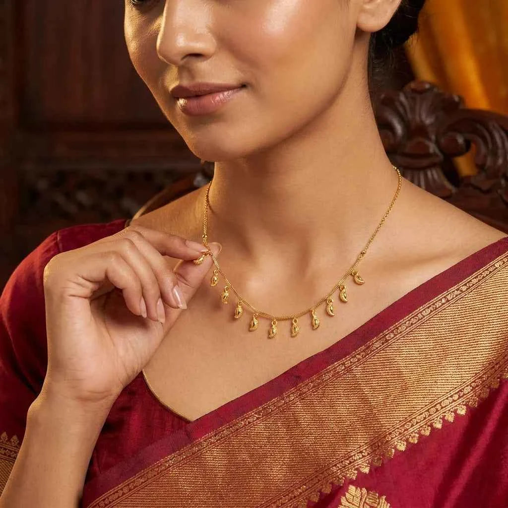Gold Leaf Charm Dokia Necklace for Women | Elegant Hanging Pendant Minimal Necklace