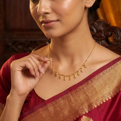 Gold Leaf Charm Dokia Necklace for Women | Elegant Hanging Pendant Minimal Necklace