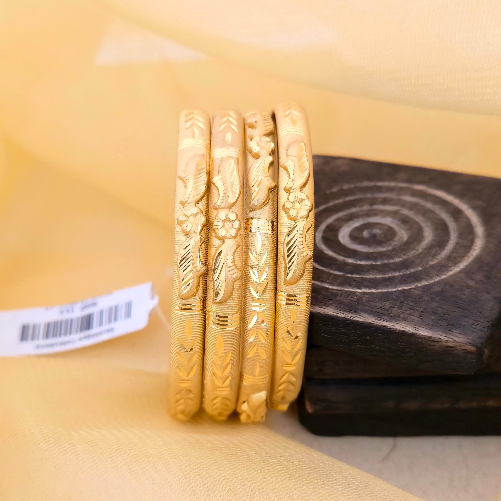 floral bangles set, engraved bangles, leaf design bangles, gold plated bangles, traditional bangles, designer bangles