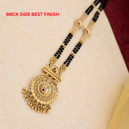 Antique Gold Plated Circular Stone Mangalsutra with Black Double Bead Chain | Traditional Designer Pendant