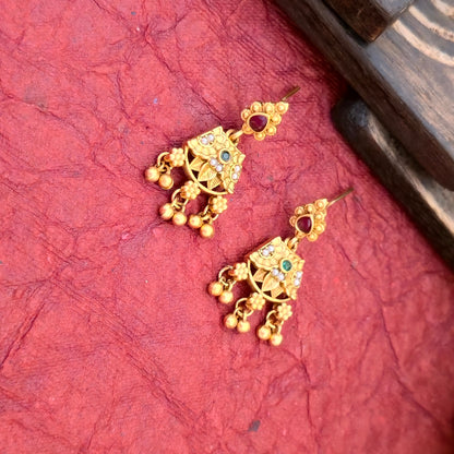 Antique Gold Plated Floral Stone Mangalsutra Set with Multicolor Beads & Black Double Chain | Traditional Designer Jewellery