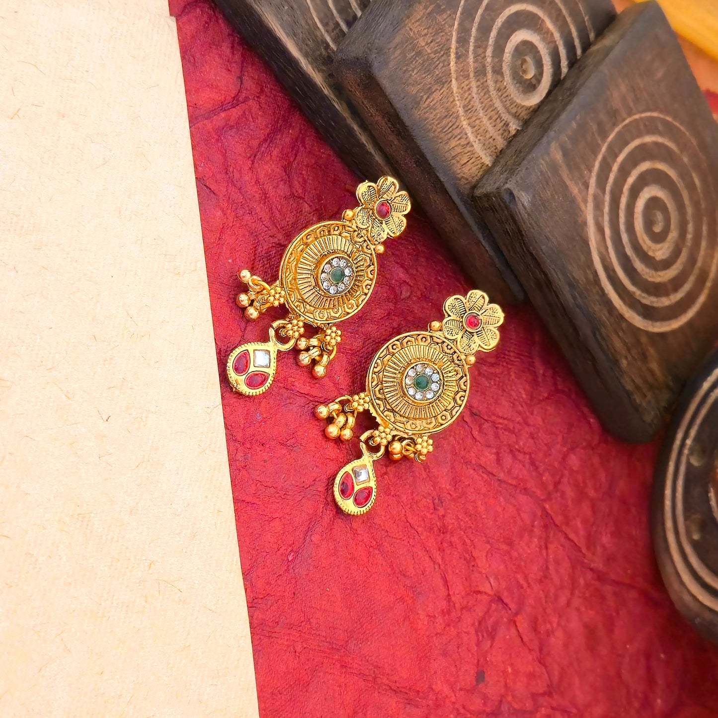 Antique Gold Plated Peacock Temple Mangalsutra Set with Multicolor Stones & Designer Black Bead Chain