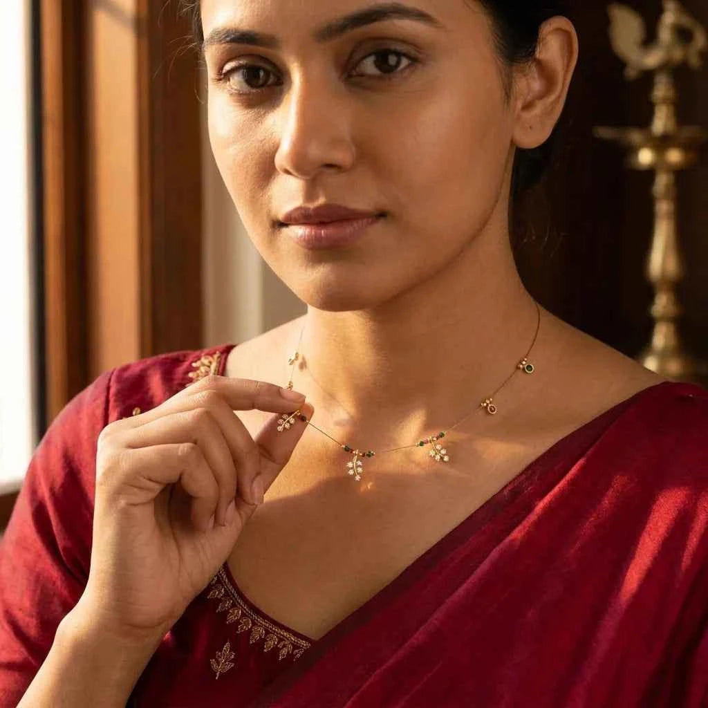 Multicolor Stone Charm Dokia Necklace for Women | Minimal Gold Finish Designer Necklace
