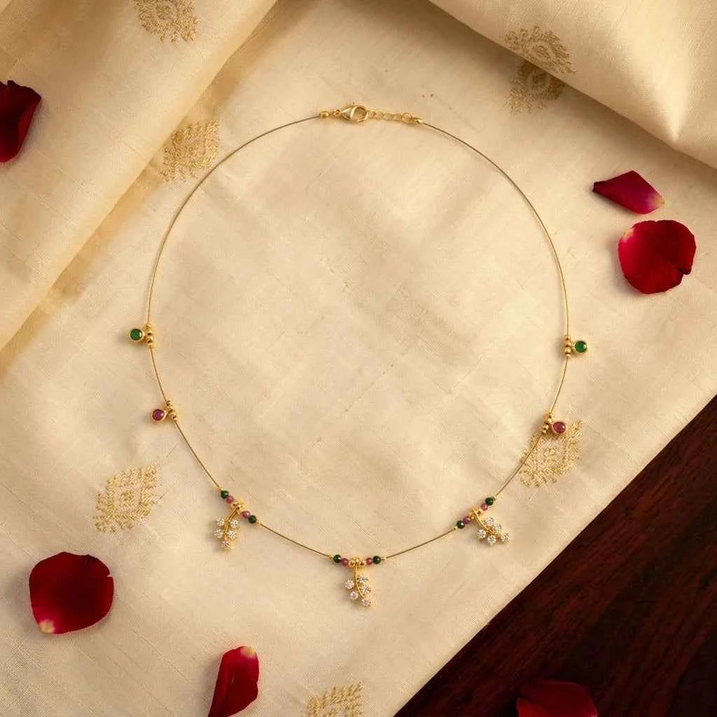 Multicolor Stone Charm Dokia Necklace for Women | Minimal Gold Finish Designer Necklace