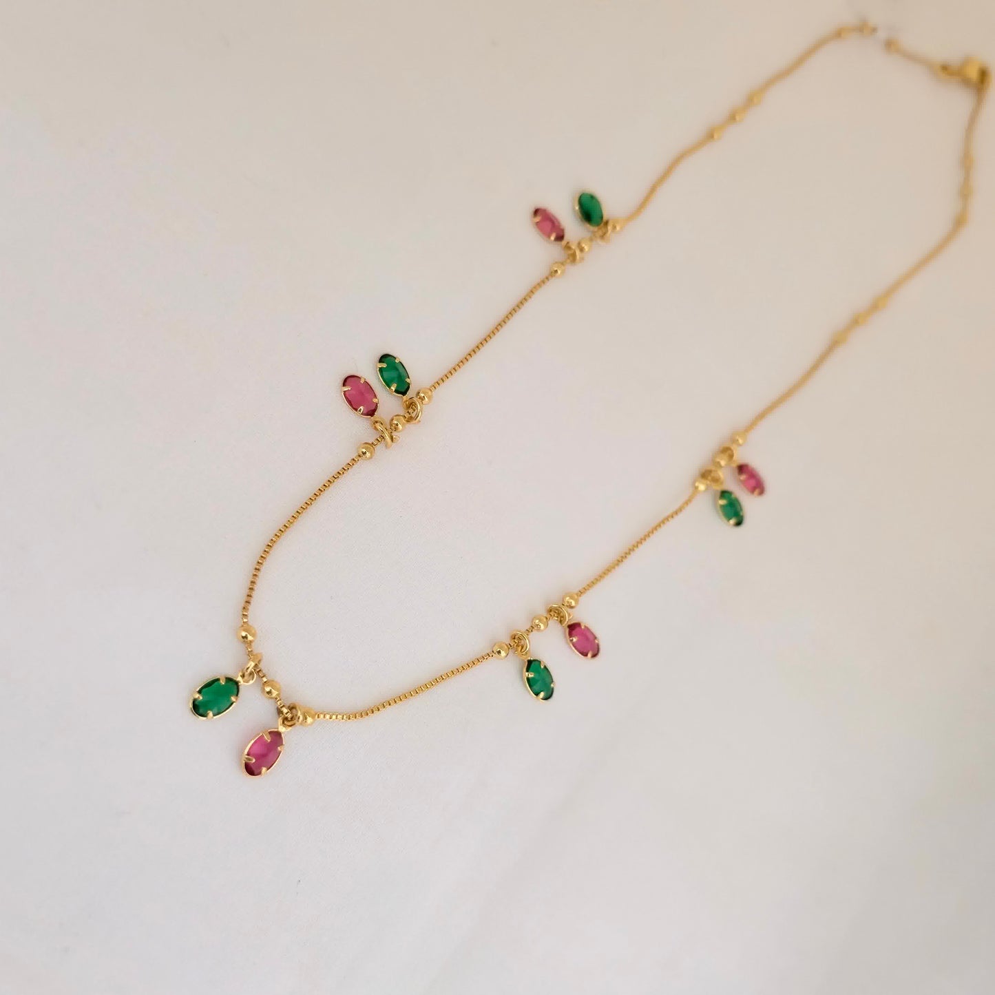 dokia necklace, multicolor stone necklace, gold finish dokia, trendy necklace for women, lightweight necklace, daily wear necklace, stylish fashion jewellery