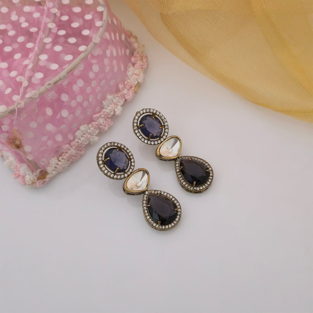 Moissanite Kundan Necklace Set with Matching Earrings | Purple Designer Necklace for Women