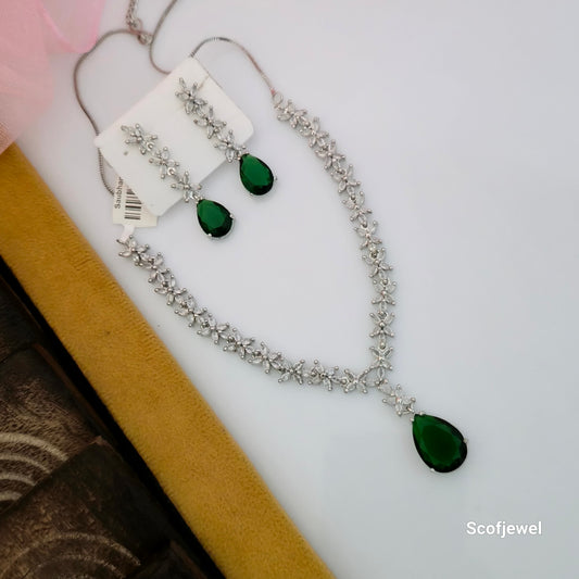 Red Stone Designer Necklace Set with Matching Earrings | Silver-Tone Floral Necklace for Women