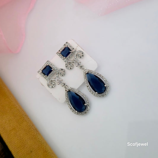 AD Stone Necklace Set with Matching Earrings | Navy Blue Designer Necklace for Women
