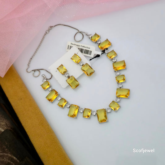 Red Rectangular Stone Necklace Set with Matching Earrings | Designer Party Wear Jewellery for Women