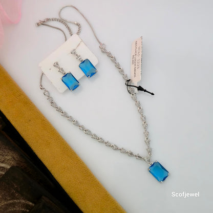 Yellow AD Stone Necklace Set with Matching Earrings | Silver-Tone Designer Necklace for Women