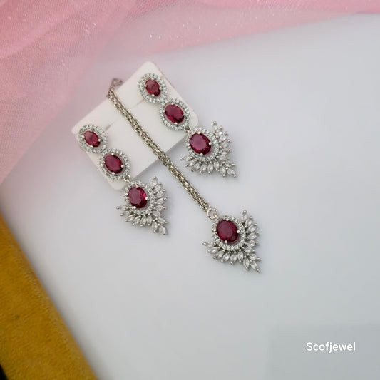 Ruby Red Stone Necklace Set with Matching Earrings and Maang Tikka | Designer Jewellery Set for Women