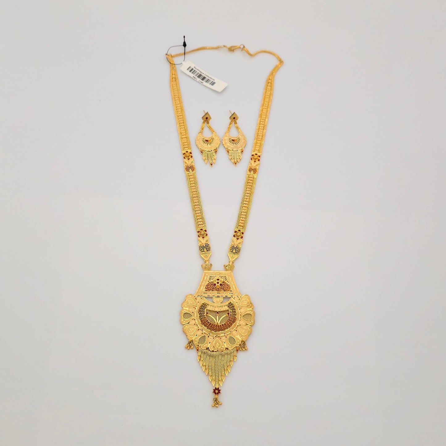 1 Gram Gold (Forming) Gold Tone Long Temple Necklace Set with Earrings | Traditional Designer Haram Jewellery for Women