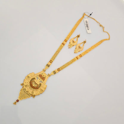 1 Gram Gold (Forming) Gold Tone Long Temple Necklace Set with Earrings | Traditional Designer Haram Jewellery for Women