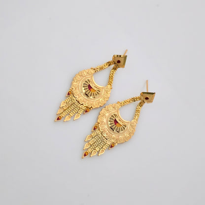1 Gram Gold (Forming) Gold Tone Long Temple Necklace Set with Earrings | Traditional Designer Haram Jewellery for Women